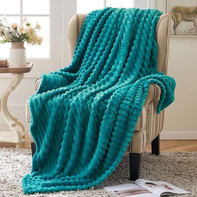Zachte Fleece Plaid Deken van Corduroy-look, Ademend en Comfortabel voor Binnen en Buiten, 125 x 150 cm, Blauwgroen