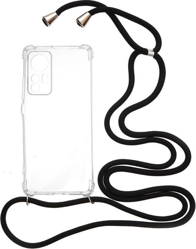Shop4 - Xiaomi 12 Pro Hoesje - Zachte Back Case TPU Siliconen met Koord Zwart