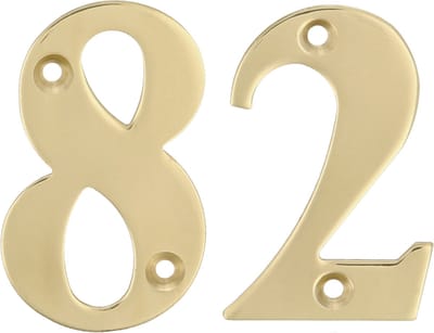 AMIG Huisnummer 82 - massief messing - 5cm - incl. bijpassende schroeven - gepolijst - goudkleur