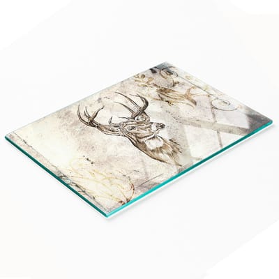 Duurzame en stijlvolle snijplank van gehard glas met hertenpatroon, 80x52 cm