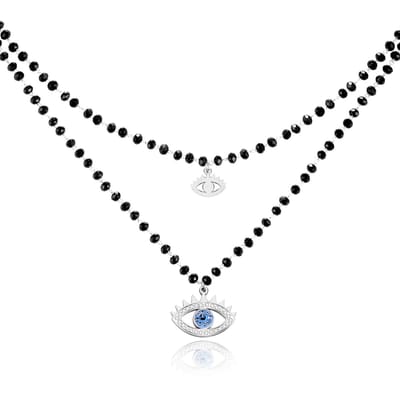 Dubbel Laags Ketting Kristal Kralen - Blue Eye Silver