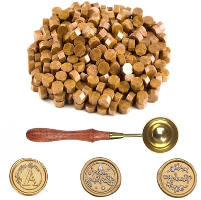 Gouden Wasbolletjes Set met 1 Smeltlepel - 100 Stuks voor Stempels, Uitnodigingen, Enveloppen en Cadeauverpakkingen