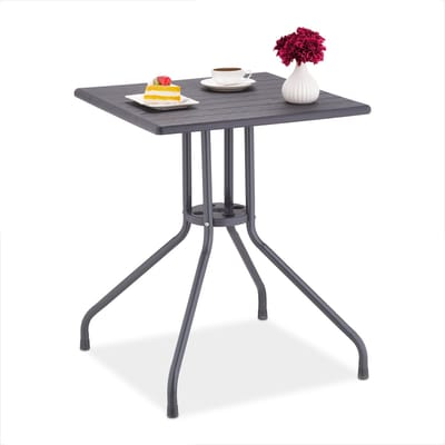 tuintafel houtlook - 75 x 61 x 61 cm - balkontafel - 60 kg - kunststof - metaal