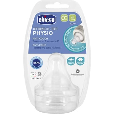 Tétine anti-colique en silicone Cross Chicco Perfect5, lot de 2 (0m+ Débit Lent)
