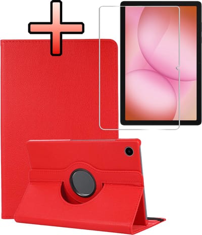 Hoes - Geschikt voor Samsung Galaxy Tab A11 Plus - Met Screenprotector - 360 Graden Draaibare Hard Cover Case - Tablet Hoesje Draaibaar - Rood