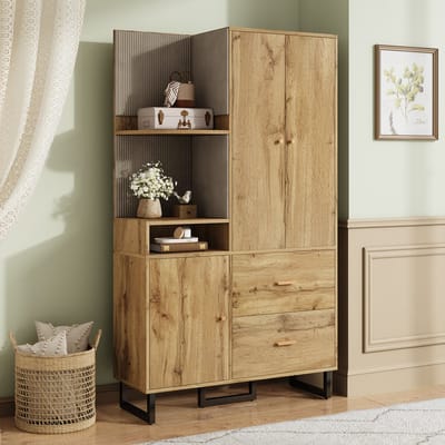 MODFU - Garderobekast - Wandrek - Opbergruimte - Zwart-Natuur - 110 X 38 X 186 Cm