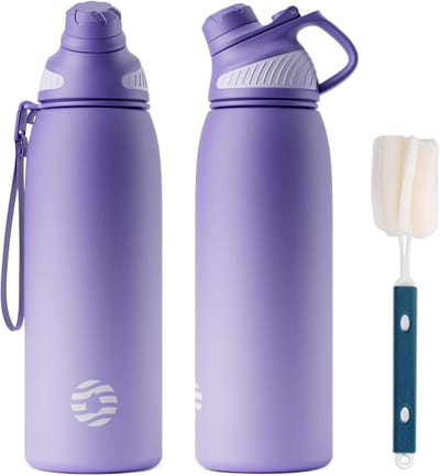 Famanu - RVS Waterfles Sport met Magnetische Dop – 1000ml – BPA-vrij & Lekvrij – Geschikt voor Koolzuur – Thermosfles voor School, Fitness, Kinderen, Paars