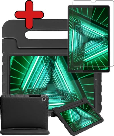 Hoesje - Geschikt voor Lenovo Tab M10 FHD Plus (2e / 2nd Generatie) - Met Screenprotector - Kinderhoes - Shockproof Bumper - Kidsproof Case - Tablethoes - Kinder Hoes Cover - Zwart