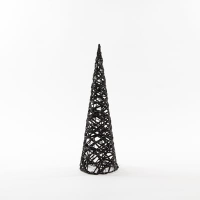 Anna Collection LED kegel kerstboom lamp - zwart - kunststof - 12,5 x 40 cm - glitter