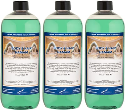 Body & Hair Hamam 1 liter met dop - set van 3 stuks - 2 in 1 voor lichaam en haar - voordeelverpakking