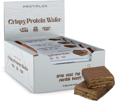 Protiplan - Crispy Protein Wafer Chocolate - Eiwitrijke Snack - 12×35g - High Protein Chocolade Wafel - Low-Carb Proteïne Wafels - Sport & Tussendoor