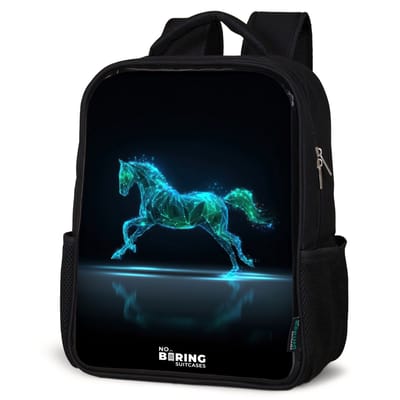 NoBoringSuitcases.com® - Rugzak zwart - Schooltas jongen & meisje - Futuristisch galopperend paard - Rugtas voor school - Boekentas kind - Schoolrugzak - Kinderrugzak