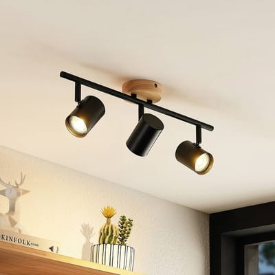 Lindby - plafondlamp - 3lichts - Staal, hout - H: 14.5 cm - GU10 - zwart, licht hout