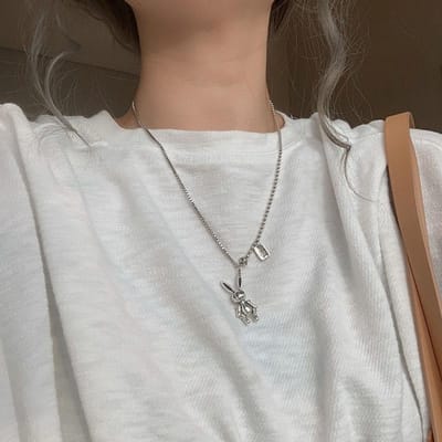 925 Sterling Zilver Mooi Konijn Thais Zilveren Ketting Schattige Dier Hanger Ketting Sieraden Voor Vrouwen S -N551 gray