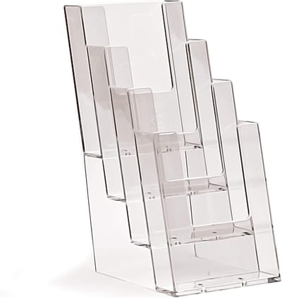 brochurehouder/flyhouder, DIN lang (105 x 210 mm) met 4 etages, transparant