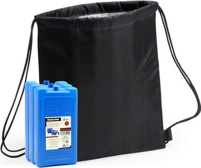 Koeltas rugtas zwart met rijgkoord cm met 2x koelelementen - 32 x 42 cm