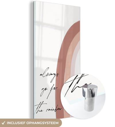 MuchoWow® Glasschilderij 60x120 cm - Schilderij acrylglas - Regenboog - Always go for the rainbow - Quotes - Tekst - Foto op glas - Schilderijen