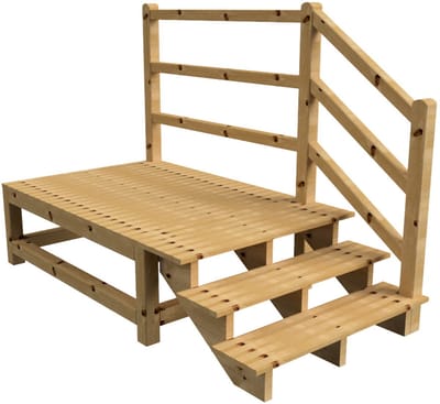 MILANO buitentrap 3 treden H54 cm - bordes L189 x B120 cm - trapleuning rechts - bordesleuning rechts