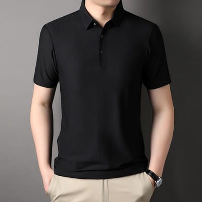 Heren T-shirt met korte mouwen van niet-moerbeizijde Zomer Nieuwe Stijl Jong en Middelbare Leeftijd Kraag Naadloos T-shirt met korte mouwen POLO Shirt Herenkleding 4XL black