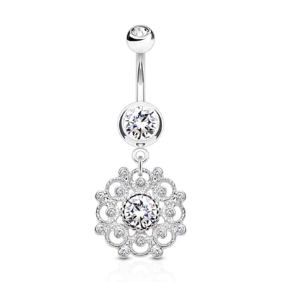 Navelpiercing hanger vintage mandala - zilver - LMPiercings