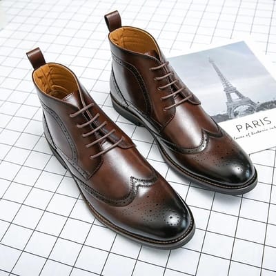 Britse Stijl Heren Brogue Schoenen Hoge Neus Vintage Leer Chelsea Boots Vetersluiting Herfst Winter Werkschoenen Enkellaarsjes Heren 42 gray