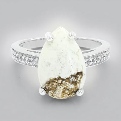 Cavill - Zilveren Ring - 925 Sterling Zilver - Peervormige Braziliaanse Magnesiet 2,98 ct & 18 Witte Topaas 0,095 ct - Elegante Handgemaakte Damesring