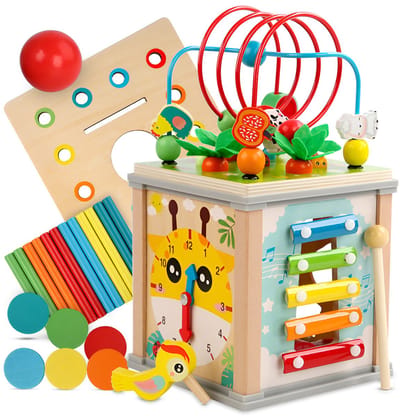 Houten Activiteiten Kubus 10 in 1 – Montessori Speelgoed – Educatief Speelgoed – Speelgoed 1 jaar – Speelgoed 2 Jaar – Speelgoed 3 Jaar