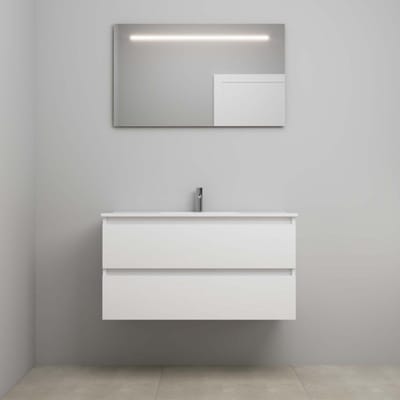 On-Line Badkamermeubelset - 100 cm - Voorgemonteerd - Porseleinen Wastafel - 1 Kraangat - Spiegel met LED-Verlichting - Hoogglans Wit