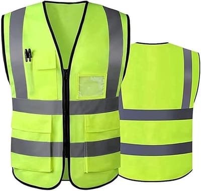 2 stuks Veiligheidsvest voor heren en dames-hoge zichtbaarheid- fietsvest met ritssluiting-reflecterend vest-werkvest-Zak fluorescerend geel-L