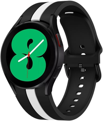 Siliconen bandje - geschikt voor Samsung Galaxy Watch 7 (40 & 44mm) / Watch 6 (Classic) / Watch 5 (Pro) / Watch 4 (Classic) / Watch FE - streep met gespsluiting - zwart wit