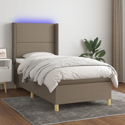 vidaXL - Boxspring - met - matras - en - LED - stof - donkerbruin - 80x200 - cm