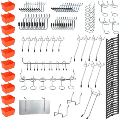 Dailygoods- Pegboard Haken Assortiment 144 Stuks - Organizers - Pegboard Bakken - Gereedschap Houder - Rubberen Beschermer - Capaciteit 200 ml - Opbergsysteem