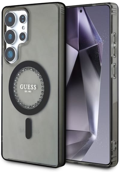 Hoesje geschikt voor Samsung Galaxy S25 Ultra - Guess IML Rhinestones Back Cover - Geschikt voor MagSafe - Zwart
