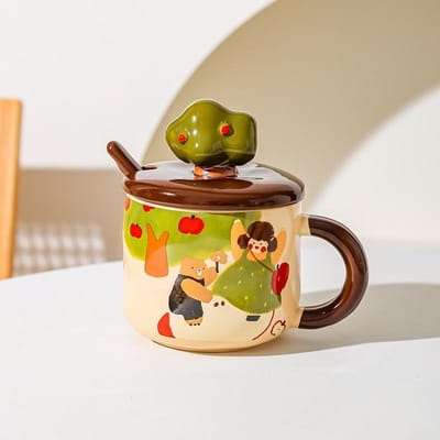 Appelboom Meisje Keramische Retro Mok Hooguitziende Lepel Kantoor Waterbeker Koffiekop Ontbijtkop 301-400ml