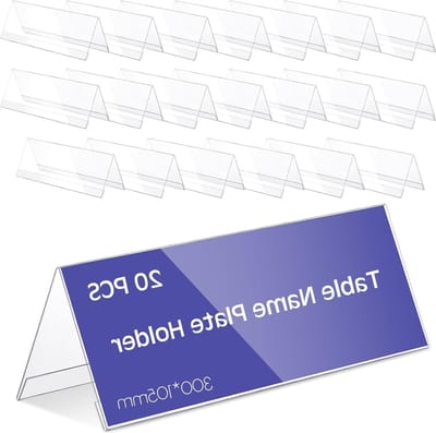 20 Stuks Transparante Acryl Tafelnaamplaten, Herbruikbare Naamlabels, Ideaal voor Conferenties, Bruiloften en Bureaus, 30x10.5cm