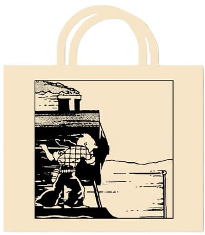 Tintin in een trein - Grote katoenen tas Tintin - Tintinimaginatio - 69 x 60 cm