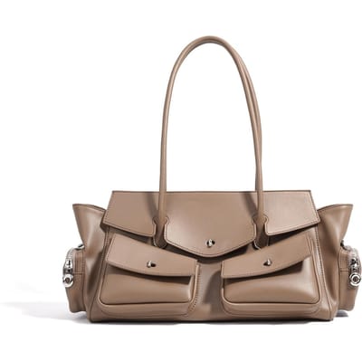 Retro Stijl Grote Capaciteit Dames Tas Onderarmtas Veelzijdige Eén-schouder Crossbody Tas Handheld Meerdere Zakken Motorfiets Tas gray