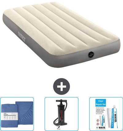 Intex Luchtbed - 1-Persoons - 99 x 191 x 25 cm - Beige - Inclusief Hoeslaken - Pomp en Reparatieset