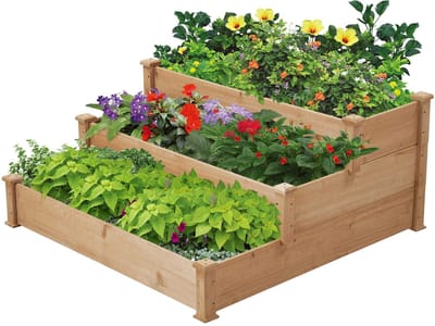 Yaheetech Verhoogd bloembed voor tuin, plantenbak met praktische plank, kruidenbak, hout, bloembak, kweekbed in de tuin, grote aanplantruimte, bloembakken, 119 x 57 x 80 cm