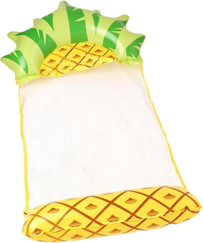 Ananas Vormige Waterhangstoel (152×70cm) – Opblaasbare Drijfstoel met Tropische Print en Verkoelend Net, Voor Zwembad, Strand en Tuin