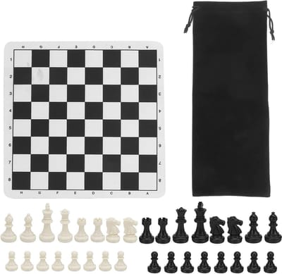 Schaakspel Set - Schaakbord Spel - Strategie Spel - Opvouwbaar Bord - 24x24 cm - Zwart Wit