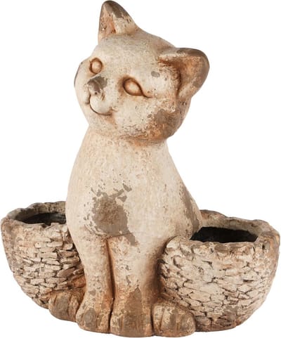 Dekoratief | Poes m/bloempotten, naturel, magnesium, 35x20x37cm | A250115