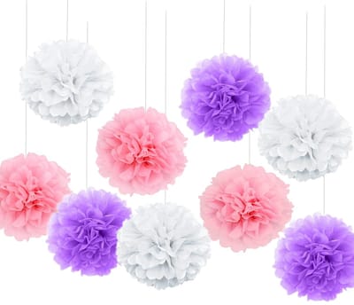 Decoratie met papieren ballen, kamerdecoratie, wandachtergronden, bruiloften, feesten, verjaardagen, doopfeesten, Kerstmis, Halloween, feestelijke decoratie (roze, wit, paars, 9 stuks)