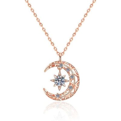 Moissanite Diamanten Ketting 14K Roségoud Verguld 925 Sterling Zilver Maan Ster Hanger Ketting voor Vrouwen Meisjes Fijne Sieraden 45cm beige