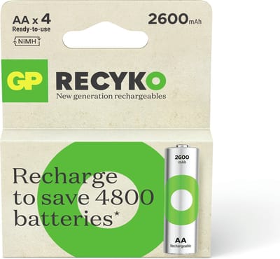 GP ReCyko Rechargeable AA batterijen - Oplaadbare batterijen AA 2600 mAh - 4 stuks AA oplaadbare batterijen