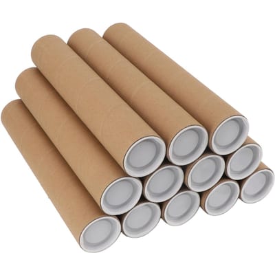 12 Pièces Tubes en Papier Ronds Tubes de Rangement pour Affiches Tubes d'Expédition Polyvalents Tubes en Papier pour Affiches avec Plastique 5.3x30cm