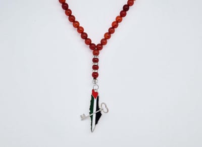 Handgemaakte Natuurstenen Autohanger " Rood Agaat "- Met metalen hanger "Sleutel Palestina" - 8 mm diameter van de korrel- Mooie accessoire en decoratie voor de auto