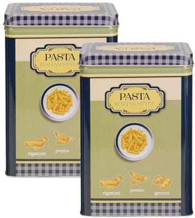 Excellent Houseware Pasta / spaghetti bewaarblik Nostagia - 2x - blauw - metaal - Italiaans - 13 x 9 x 18 cm - voorraadblik