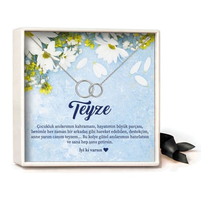 Pera Jewelry - 925 sterling zilveren Twee Ringen ketting - Çift Halka Kolye – Teyze - Collier - Ketting Dames - Ketting met Hanger