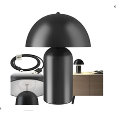 tectake® Retro Tafellamp - Paddenstoeldesign - Vintage Lamp - Warm Wit Licht - Touch Schakelaar - Draadloos - Dimbaar - 5W - Oplaadbaar - Draadloos - Hoogte 34 cm - Zwart